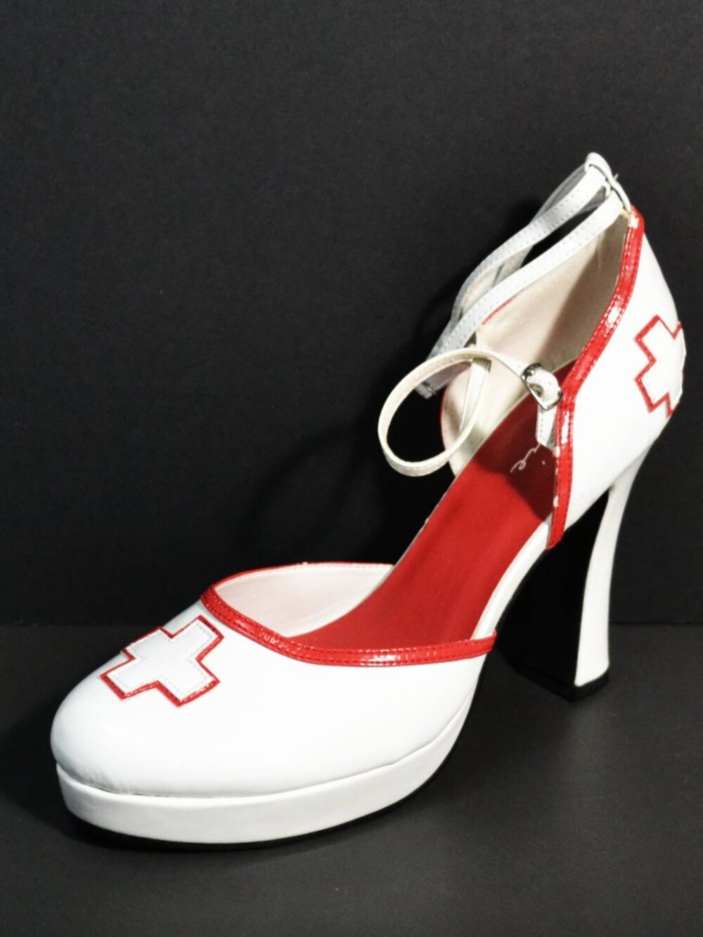 Ellie Costume Nurse Shoes High Heel With Straps Dress Up Cos Play Halloween - Picture 4 of 6